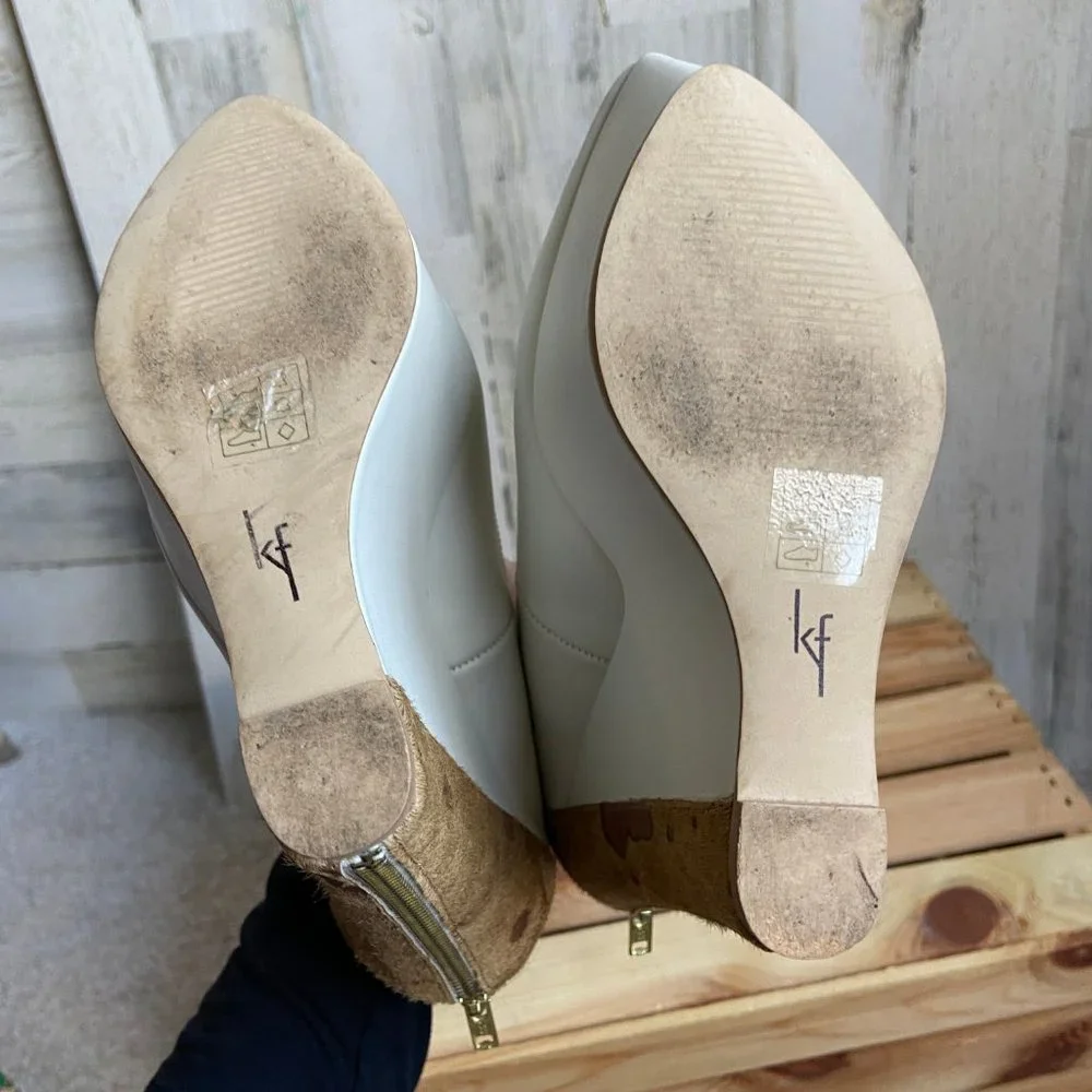 Kate Ferguson Size 6.5 Cassamassima Platform Heels Ivory Color Calf Hair Detail